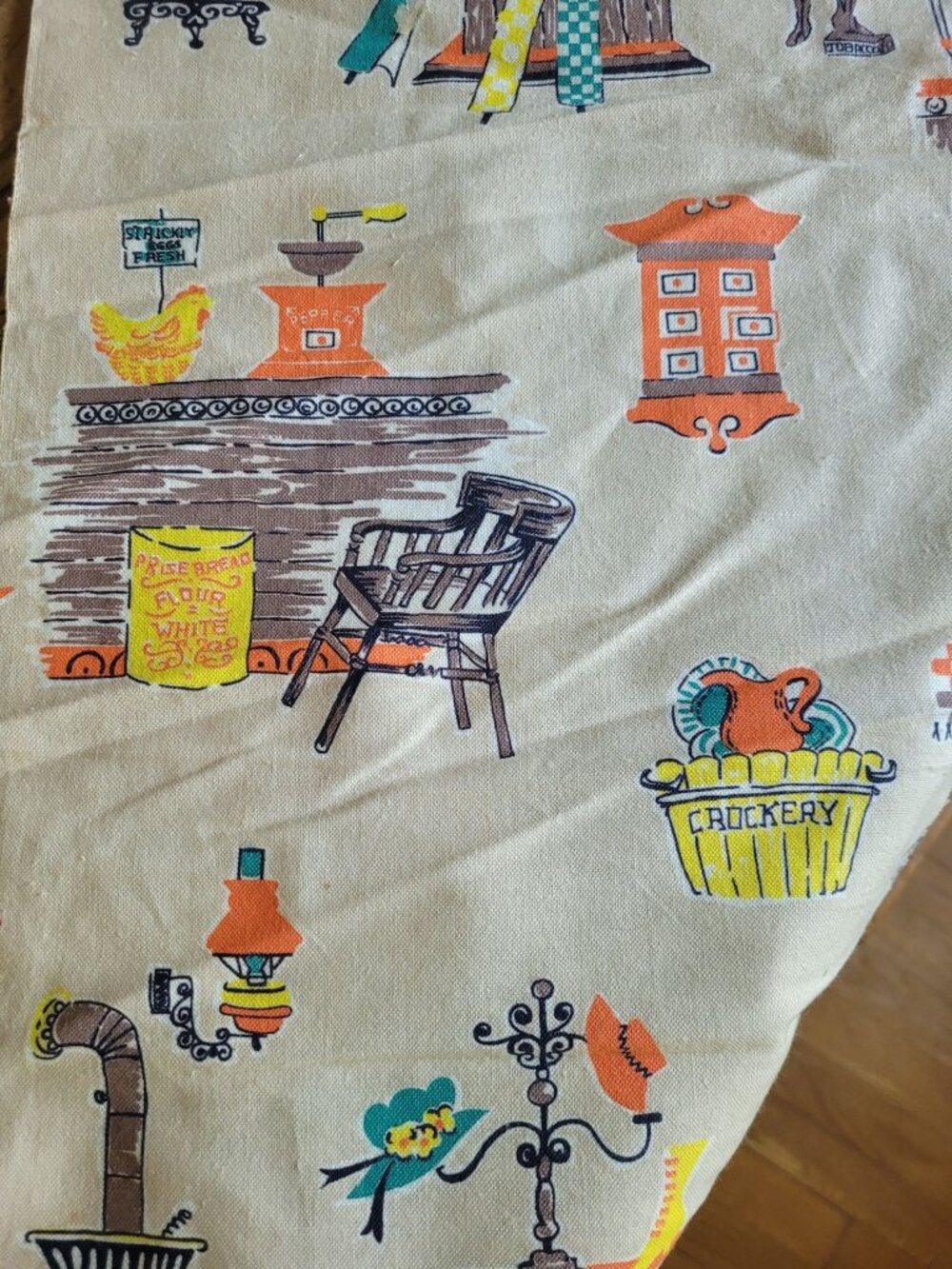 VTG 60's 70's Mid-Century Folk Art Fabric Panel 51"x11" MSM cabin Cottage - Picture 5 of 6